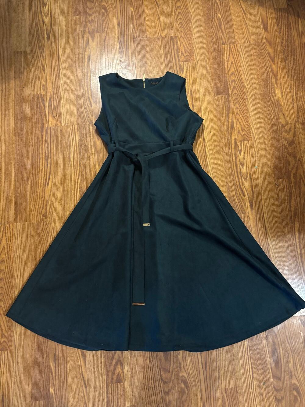 Calvin Klein Green Suede Belted Preppy Fall Office Professional Midi Dress